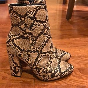 Snakeskin booties (new, never worn)